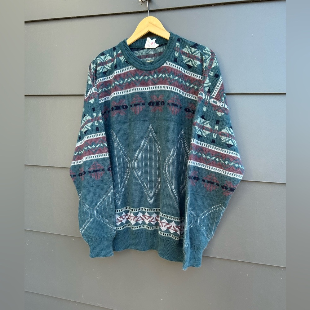 Vintage Geometric/Aztec Patterned Sweater - Green/brown/grey - Oversized XL - Picture 5 of 7